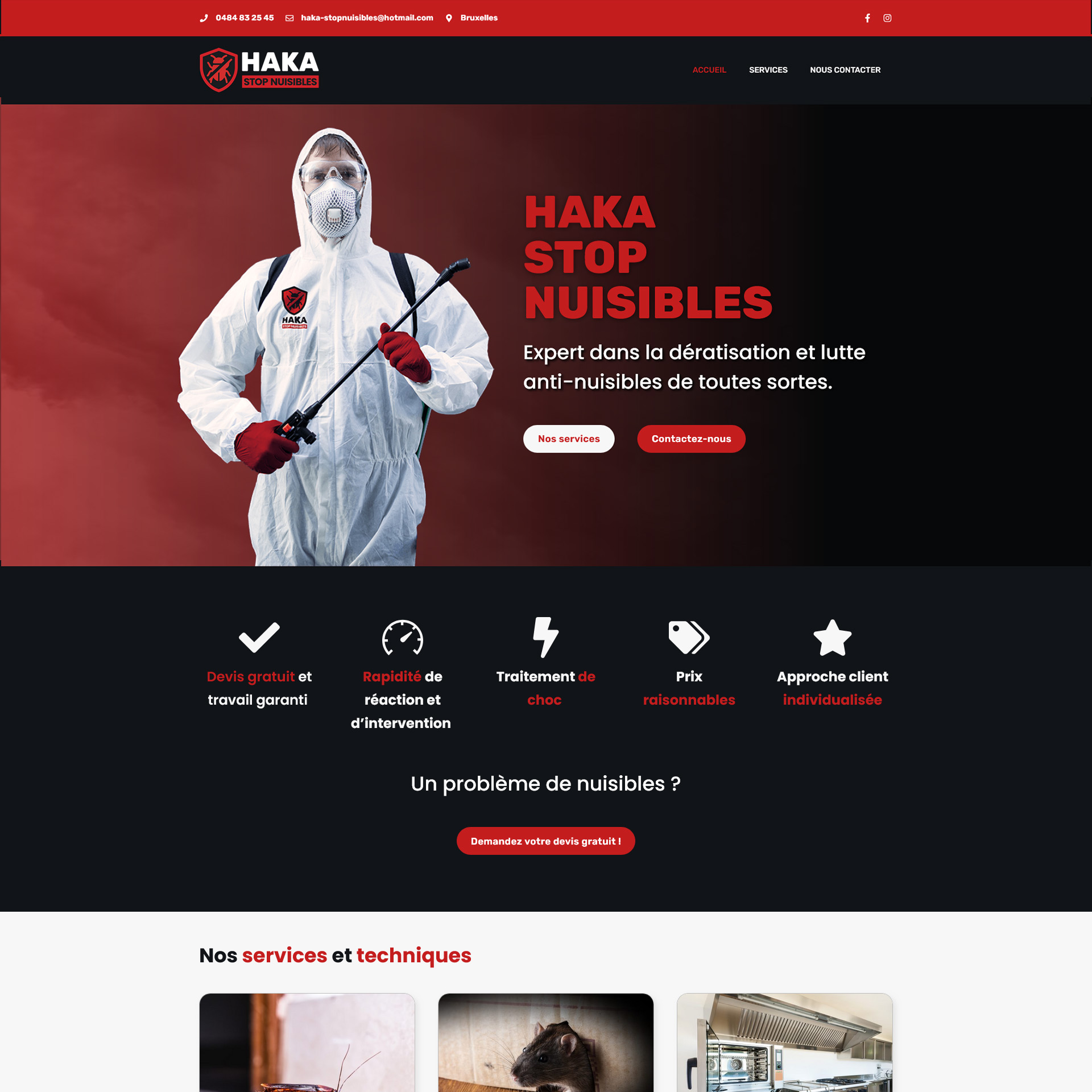 Site web Haka Stop Nuisibles conçu pour présenter les interventions et faciliter la prise de contact