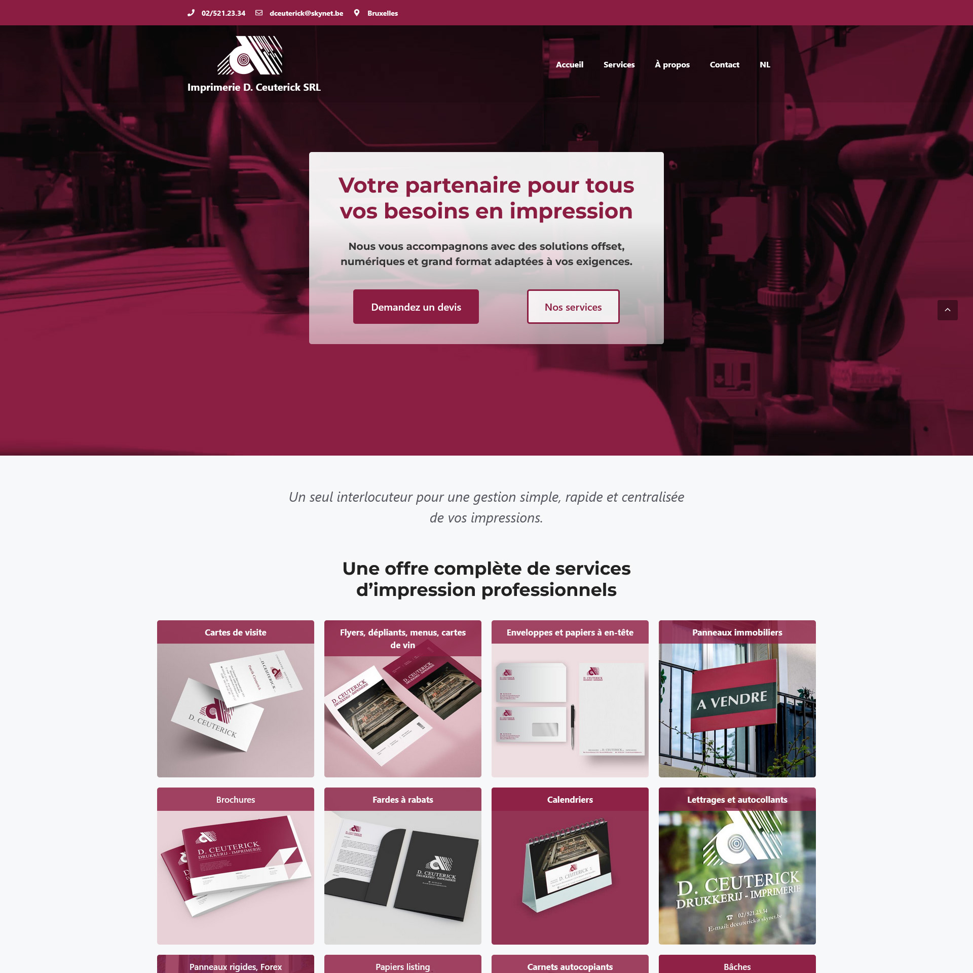 Site vitrine de l’Imprimerie Ceuterick à Bruxelles réalisé par Atomic Design